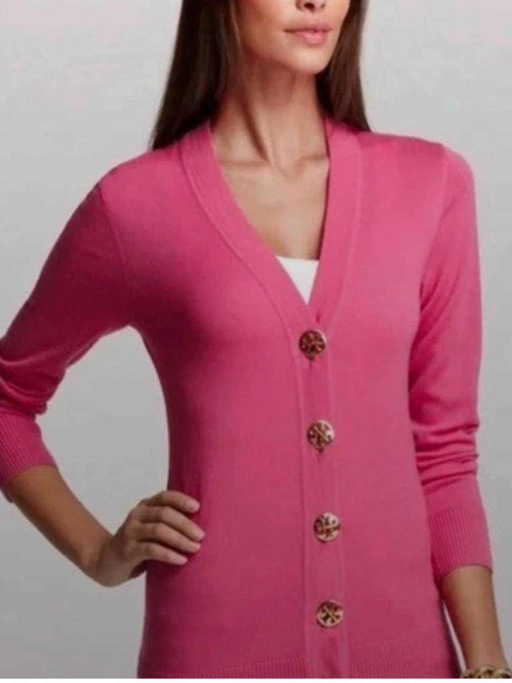 Pink & Gold Tory Burch Cardigan sweater top button up shirt sz L